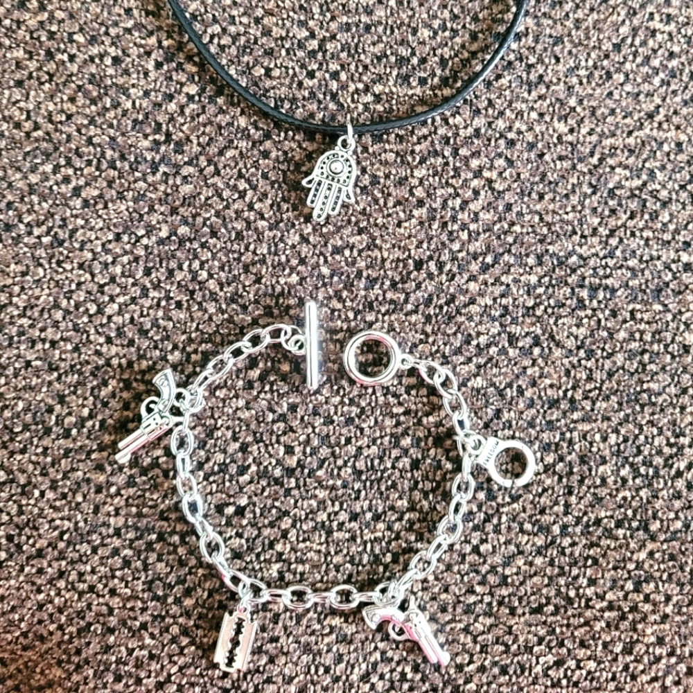 Alternative charm bracelet with matching necklace